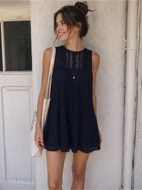 Abercrombie & Fitch Dresses & Skirts - Abercrombie & Fitch Y2K Navy Lace Babydoll Mini Dress XS Fairy Grunge Boho